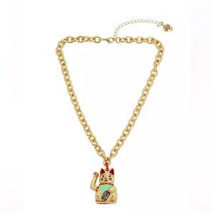 🧧🍀🧧Betsey Johnson Faux Stone Lucky Cat Pendant 
 Necklace 🧧🍀🧧 NWT 🧧🍀🧧
